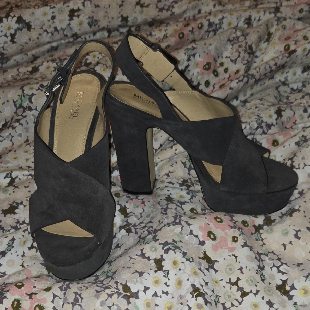 Michael Kors Suede Platform Sandals Smoke Grey